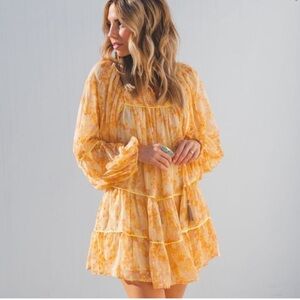 Free People Ruffle Pop Combo Layered Dress With Tassels Size‎ XS NWT